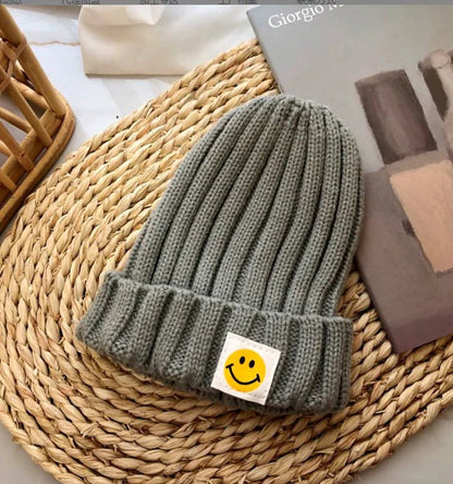 Baby Toddler Ribbed Knit Smile Face Beanie - PepitoStore